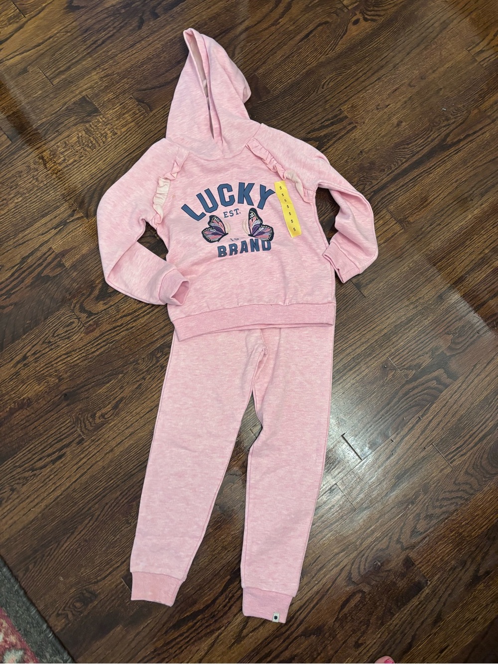 Lucky Brand Girls' Pink Hoodie & Joggers Set with Navy Logo